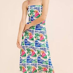 FARM RIO Carioca Posters Linen Blend Midi Dress